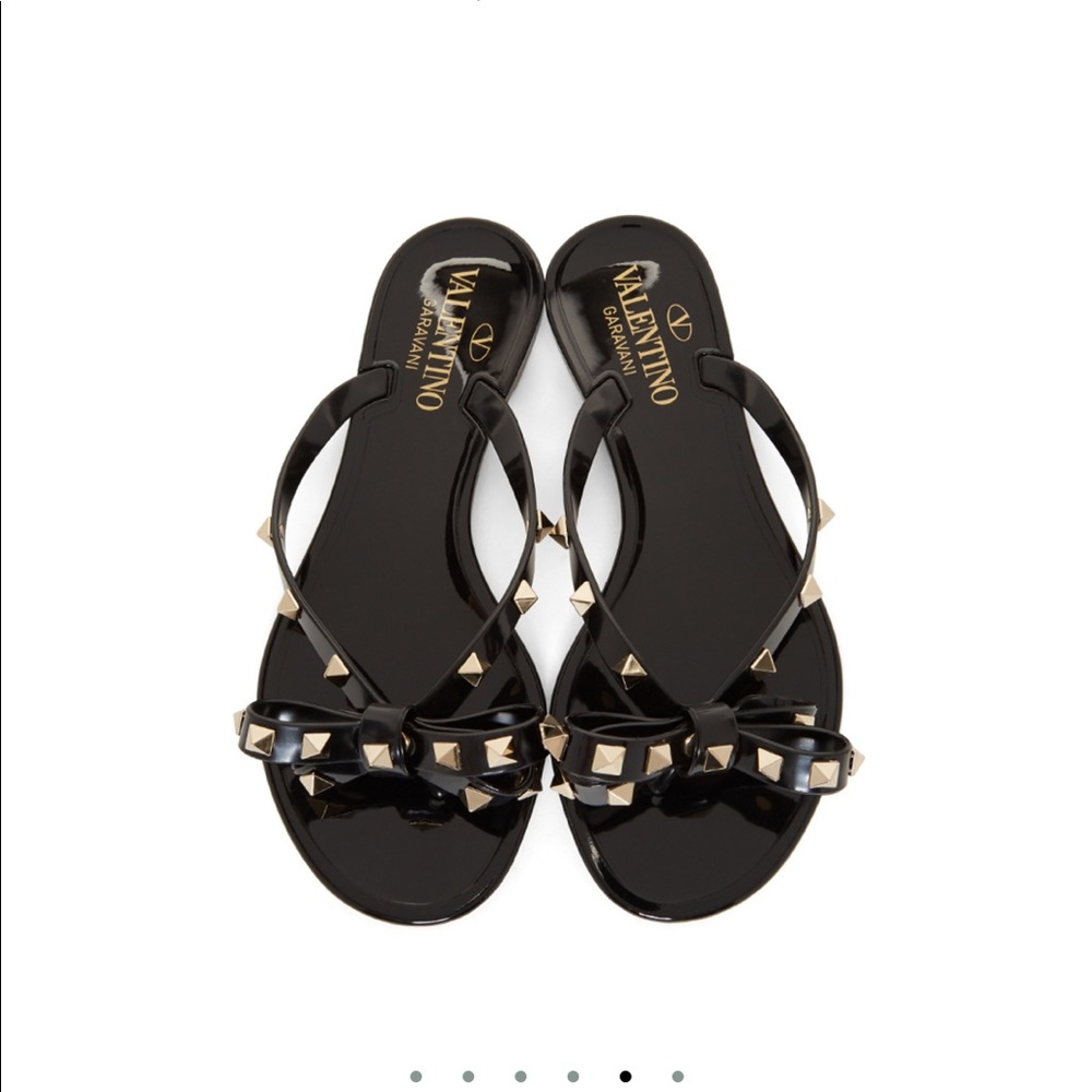 Black Valentino rock stud bow flip flops
